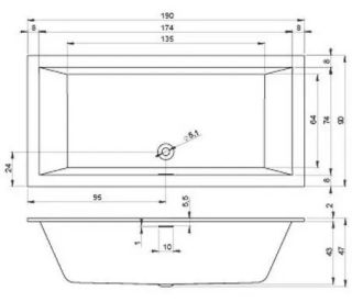 Акриловая ванна Riho Rethink Cubic Fall B109013005 заполнение через перелив 190х90см белый